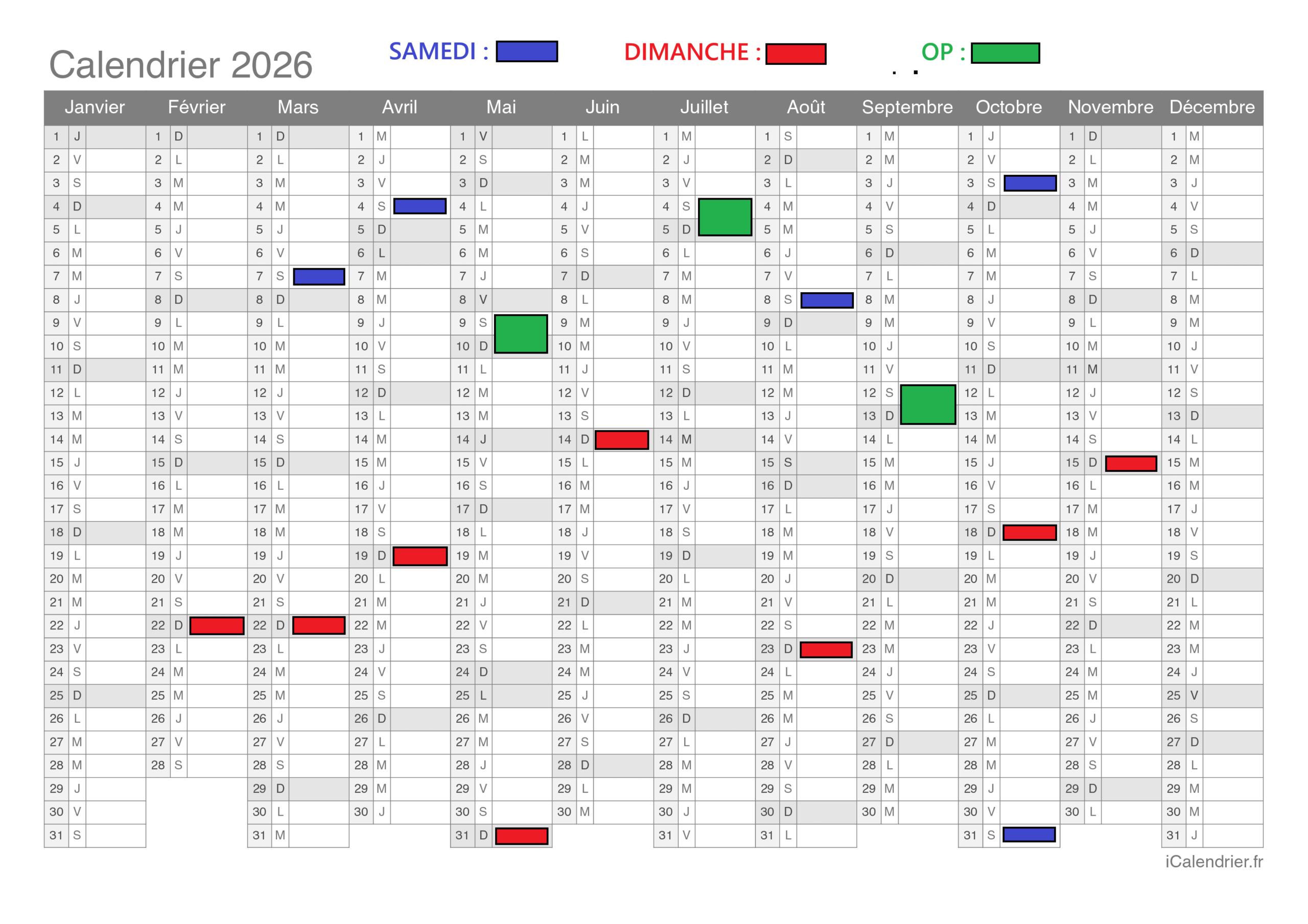 Calendrier 2027
